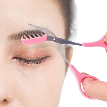 Stainless Steel Eyebrow Hair scissors Comb Makeup Trimmer Tweezers Tool New AU - Aimall