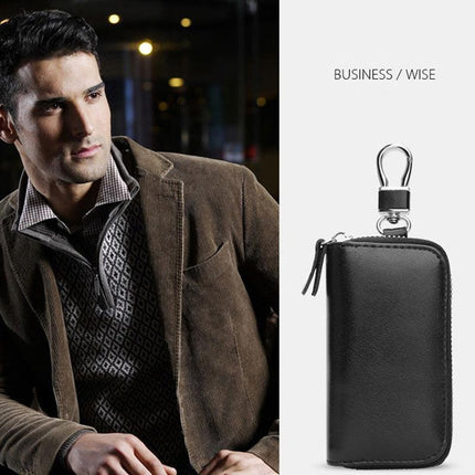 Genuine Leather Key Wallet Zipper Coin Bag Storage Card NFC Pouch Purse 4Colours - Aimall