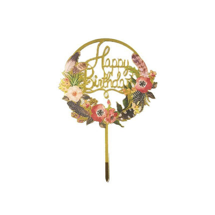 Happy Birthday Anniversary Wedding Cake Flowers Topper Acrylic Party Decorations - Aimall