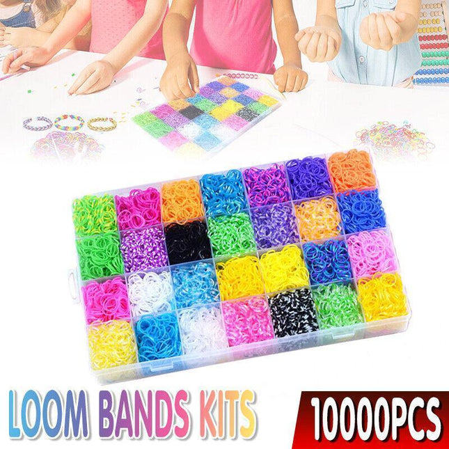 10000Pcs Large Rainbow Loom Band Case Kit Bands Board Hooks S Clips Beads Charms Aimall