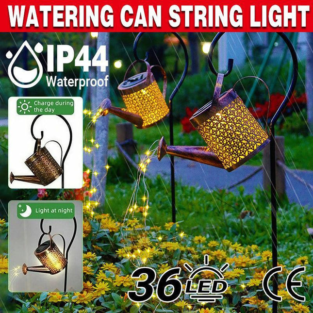 Solar LED Watering Can String Light Outdoor Garden Art Waterfall Lamp Decoration - Aimall