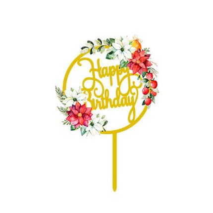 Happy Birthday Anniversary Wedding Cake Flowers Topper Acrylic Party Decorations - Aimall