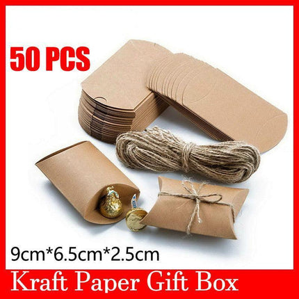 50pcs Xmas Candy Gift Box Bag Pillow Favor Kraft Paper Favour Gift Wedding Party - Aimall