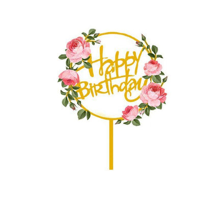 Happy Birthday Anniversary Wedding Cake Flowers Topper Acrylic Party Decorations - Aimall