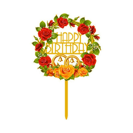 Happy Birthday Anniversary Wedding Cake Flowers Topper Acrylic Party Decorations - Aimall