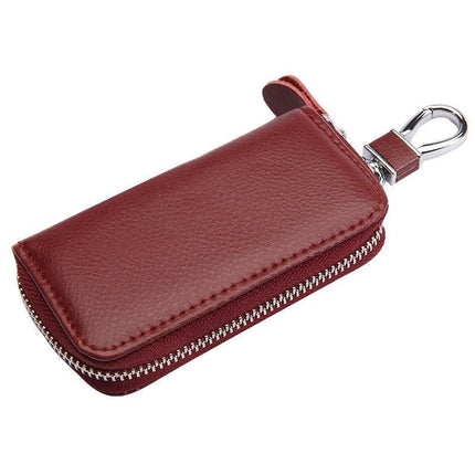 Genuine Leather Key Wallet Zipper Coin Bag Storage Card NFC Pouch Purse 4Colours - Aimall