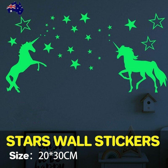 Unicorn Glow In The Dark Stars Wall Stickers Kids Bedroom Decals DIY Decor - Aimall