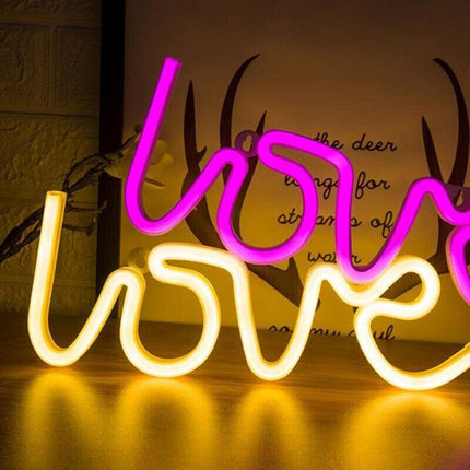 LED Neon Sign Lamp USB/Battery Power Home Wedding Decor Love Rainbow Night Light - Aimall