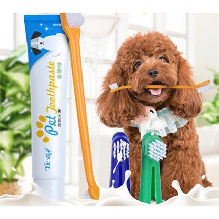 1PC Pet Dog Cleaning Toothpaste+Toothbrush+ Back Up Brush Set Vanilla Flavour AU - Aimall