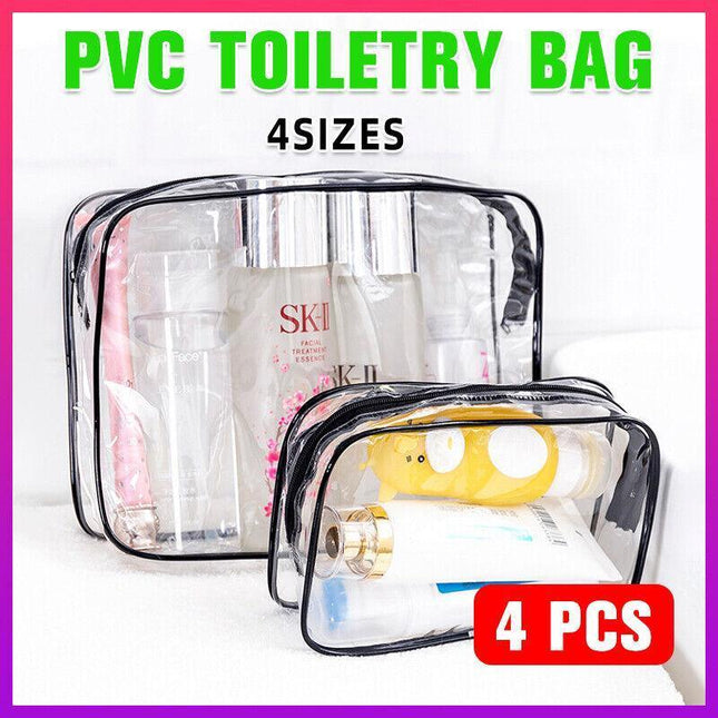 4PCS PVC Toiletry Bag Clear Transparent Plastic Travel Cosmetic Make Up Zipper - Aimall