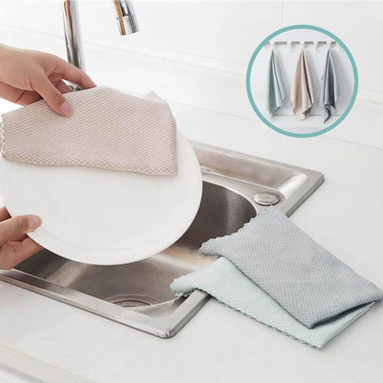 5x Fish Scale Microfiber Cleaning Cloth Dish Washing Glass Wipe Reusable Kitchen - Aimall