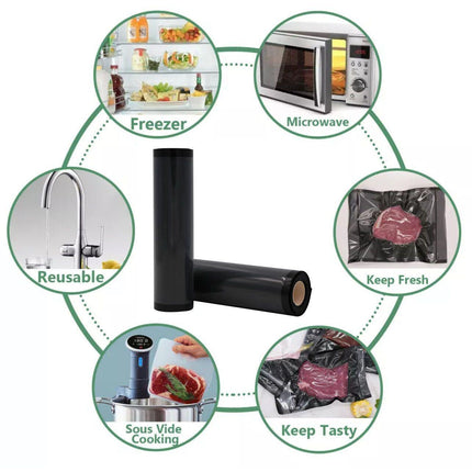 Black Vacuum Food Sealer Seal Bags Rolls Saver Storage Commercial 20/28cm*5m AU - Aimall