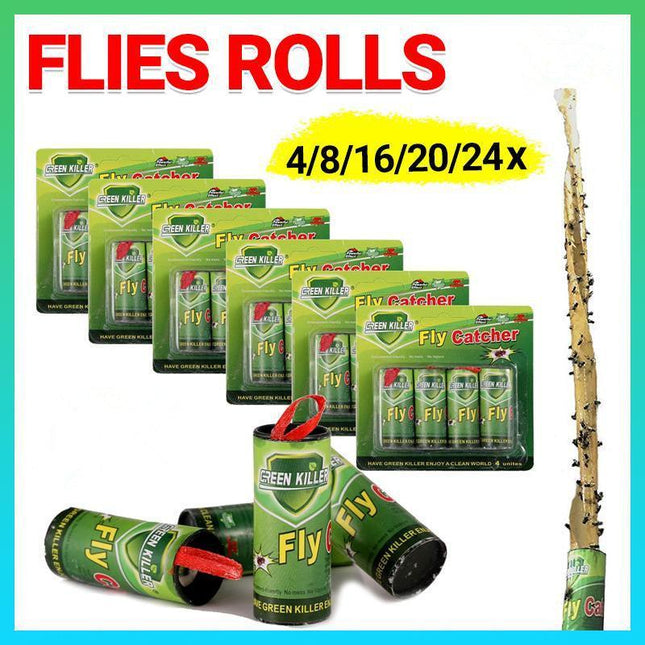 UP TO 24 Rolls 5*2CM Rolls Flies Insect Fly Glue Paper Ribbon Strip Sticky Tape - Aimall