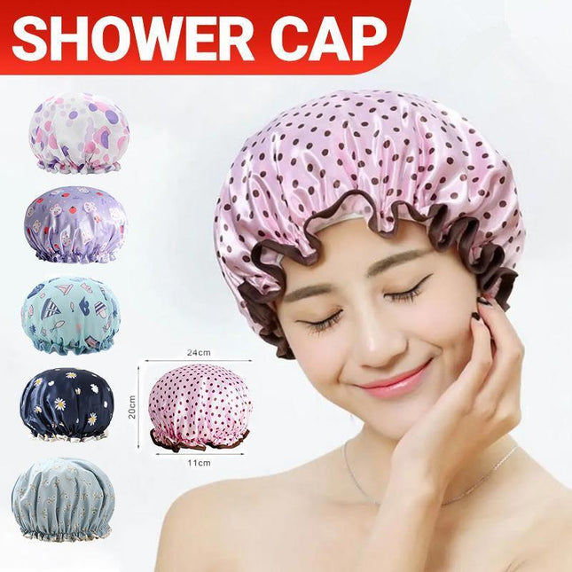 Double Layer Lux Shower Cap Bath Hat Hair Care Women Sleep Waterproof Reusable - Aimall