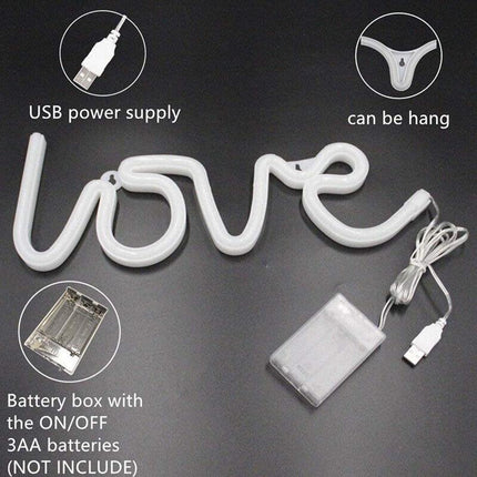 LED Neon Sign Lamp USB/Battery Power Home Wedding Decor Love Rainbow Night Light - Aimall