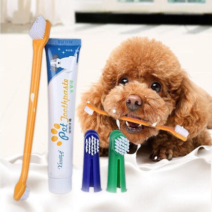 1PC Pet Dog Cleaning Toothpaste+Toothbrush+ Back Up Brush Set Vanilla Flavour AU - Aimall