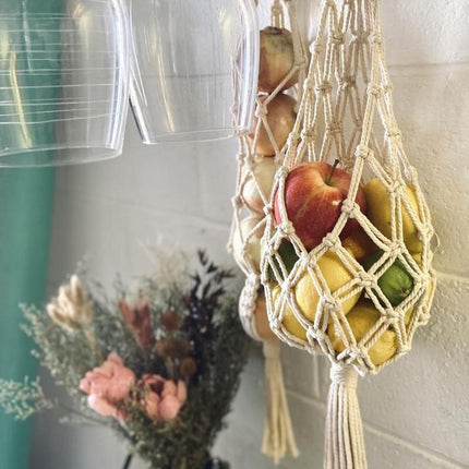 Macrame Hanging Fruit Basket Home Decor Vegetable Storage Net Bag Bohemian Style - Aimall