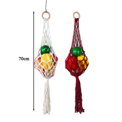 Macrame Hanging Fruit Basket Home Decor Vegetable Storage Net Bag Bohemian Style - Aimall