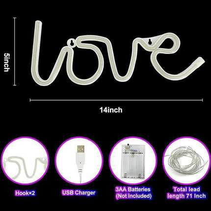 LED Neon Sign Lamp USB/Battery Power Home Wedding Decor Love Rainbow Night Light - Aimall