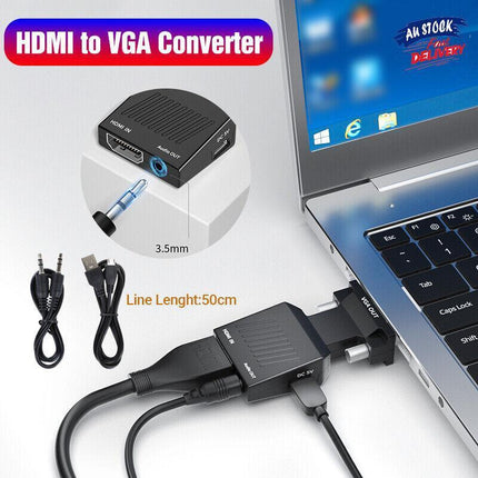 HDMI to VGA Male Video Adapter Female Cable Converter with Audio HD 1080P AU - Aimall