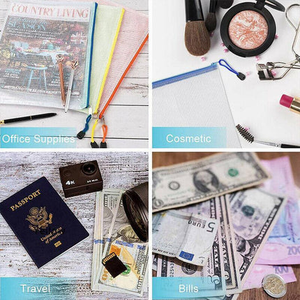 16x Mesh Zipper Pouch Document Bag Zip File Folders Organizer For A4 Size Travel - Aimall