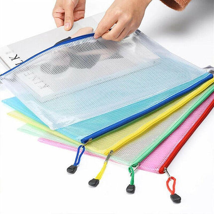 16x Mesh Zipper Pouch Document Bag Zip File Folders Organizer For A4 Size Travel - Aimall