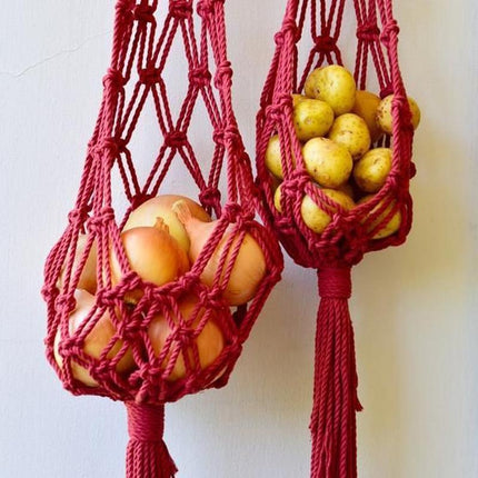 Macrame Hanging Fruit Basket Home Decor Vegetable Storage Net Bag Bohemian Style - Aimall