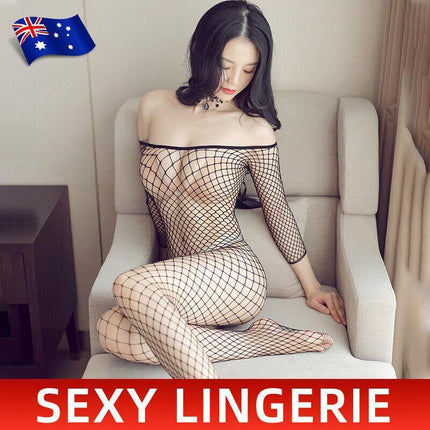 Sexy Lingerie Nightwear Women Open Crotch Fishnet Body Stocking Bodysuit Black Aimall