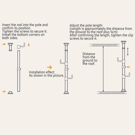 Indoor Floor Standing Telescopic Coat Rack with 6 Hooks Space Saving Daily Use