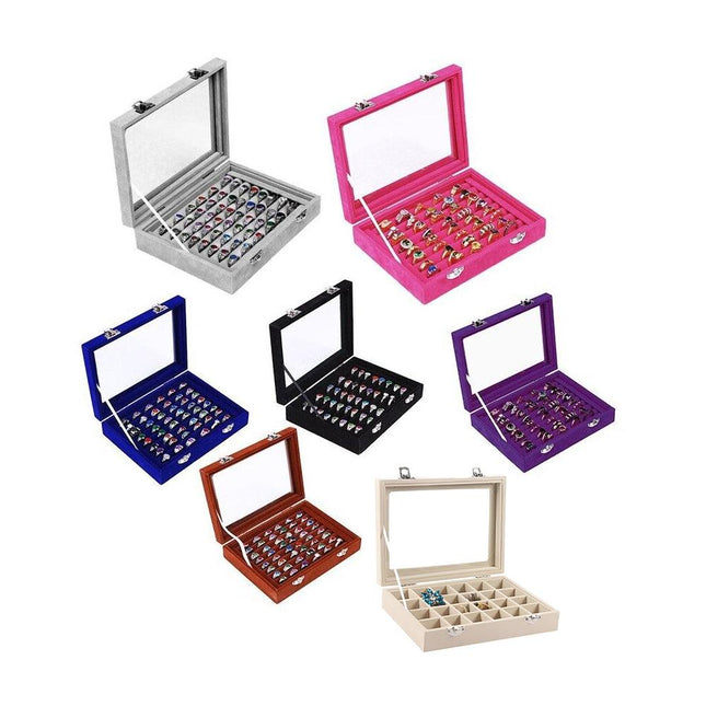 Velvet Ring Earring Jewelry Display Organizer Box Tray Holder Storage Case - Aimall