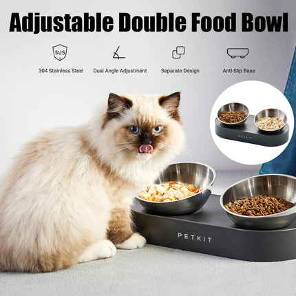 PETKIT 15 Degree Adjustable Double Pet Bowl Stainless Steel Raised Feeder