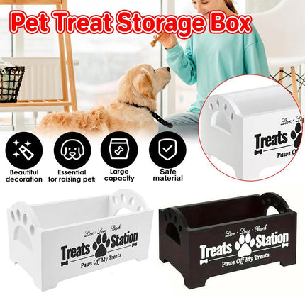 Dog Treat Container Wood Dog Food Storage Box for Cat Dogs with Paw Print Design