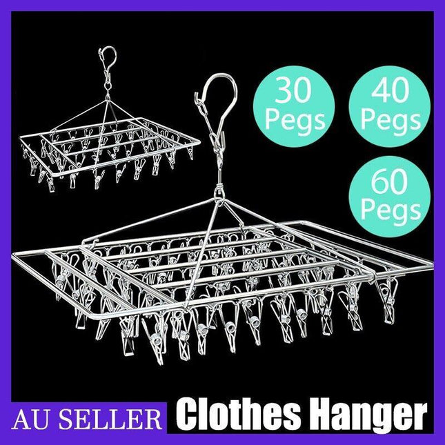 30/40/60 Pegs Stainless Steel Laundry Sock Underwear Clothes Dryer Rack Hanger Aimall