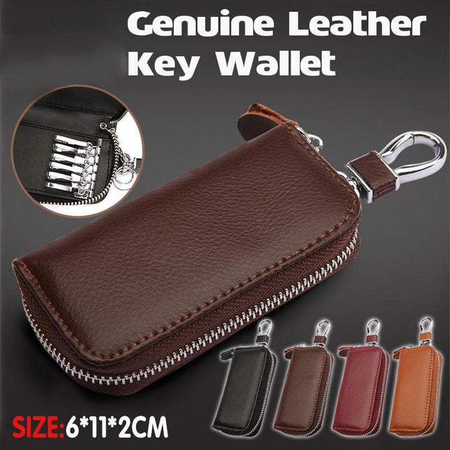 Genuine Leather Key Wallet Zipper Coin Bag Storage Card Nfc Pouch Purse 4Colours - Aimall