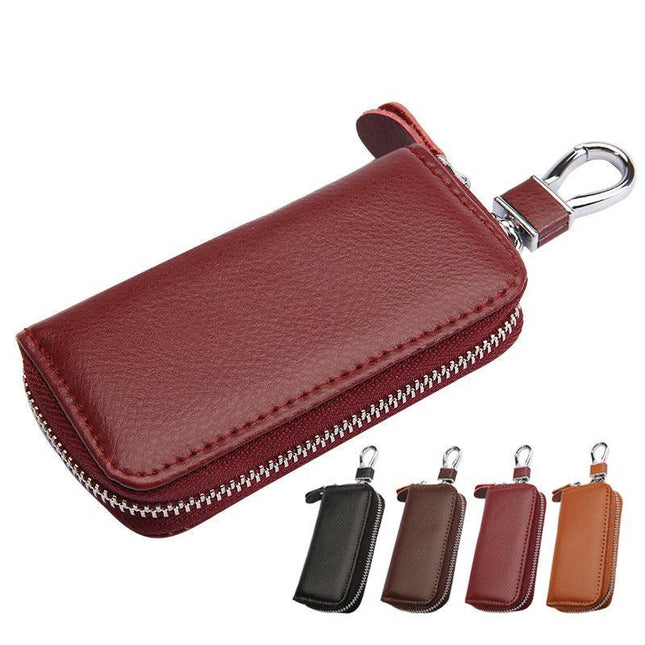 Genuine Leather Key Wallet Zipper Coin Bag Storage Card Nfc Pouch Purse 4Colours - Aimall