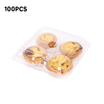100PCS Transparent Plastic Egg Tart Box Disposable Bakery Packing Container