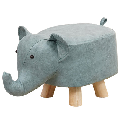 Cute Elephant Solid Wood Low Stool Shoe Changing Stool Durable for Home Entryway