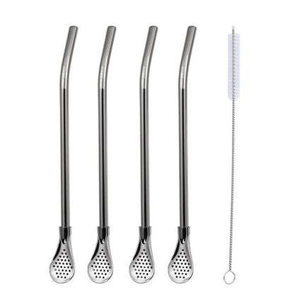 5pcs Stainless Steel Straw Spoon Removable Filter Reusable Tea Juice Stirrer