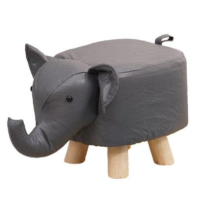Cute Elephant Solid Wood Low Stool Shoe Changing Stool Durable for Home Entryway