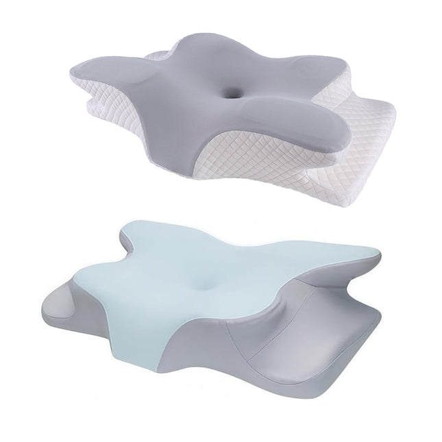 Memory Foam Neck Pillow Butterfly Contour Bolster 62 x 41cm Blue or Grey