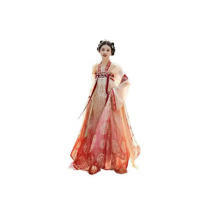 Embroidery Hanfu Tang Style Half Arm Upper Garment Chest Length Skirt Improved - Aimall