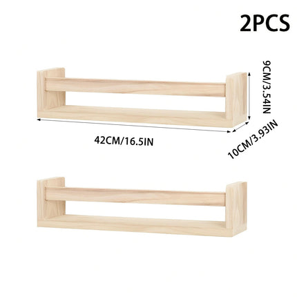 2PCS Solid Wood Wall Mounted Shelf Sturdy Durable Easy Installation Home Decor