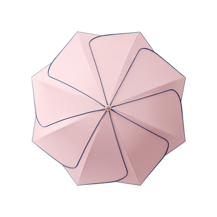 Long Handled Umbrella Petal Shape Dual Use Sun Rain 100cm Steel Wooden Handle