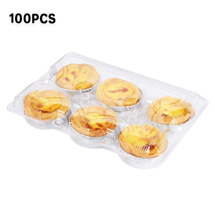 100PCS Transparent Plastic Egg Tart Box Disposable Bakery Packing Container