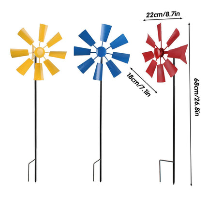 Metal Windmill Garden Decor Outdoor Yard Stake Ornament for Lawn Courtyard Park