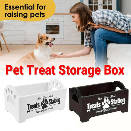 Dog Treat Container Wood Dog Food Storage Box for Cat Dogs with Paw Print Design