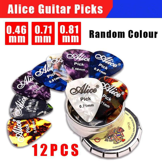 NEW 12PCS Celluloid Acoustic Alice Guitar Picks Pick Set Bulk + Case Box Tin AU - Aimall