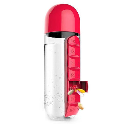 2 In 1 Water Bottle With Daily Pill Box Organizer Drinking 600Ml Bottle Au Stock - Aimall