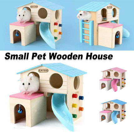 Wooden Luxury Hamster Villa Escape House Fun Nest Pet Home for Small Animals