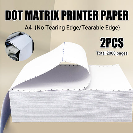2PCS A4 Dot Matrix Printer Paper 210x297mm Total 2000 Sheets for Computer Office